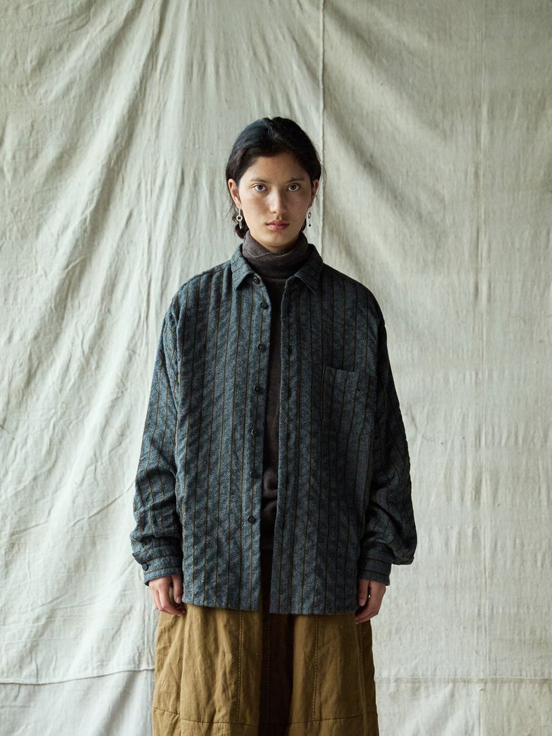 日系復古 羊毛混紡提花襯衫 休閒襯衣 - 女襯衫 - 其他材質 灰色