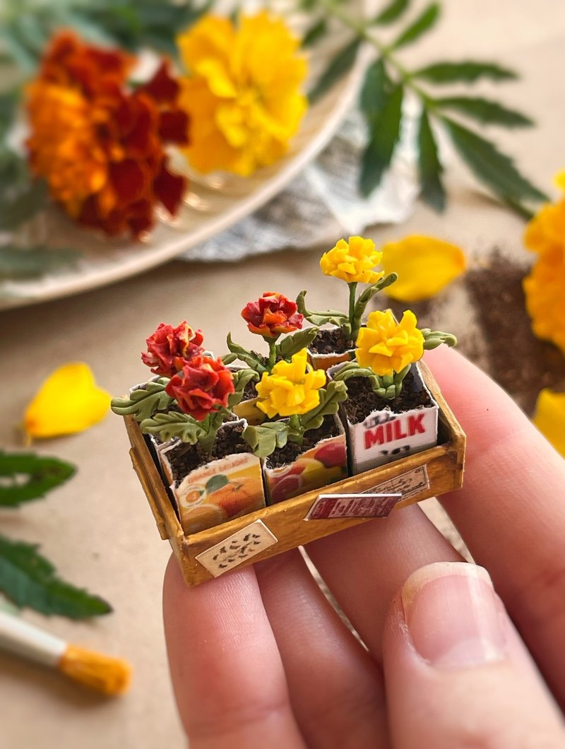 Miniature garden decor, flower seedlings in a box - 公仔/玩偶 - 其他材質 多色