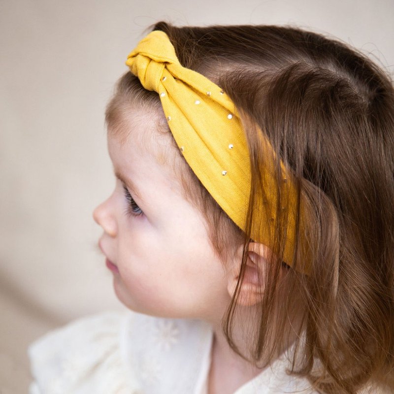 British Ribbies Children's Wide Twist Headband - Mustard Gold Dots - เครื่องประดับผม - ผ้าฝ้าย/ผ้าลินิน 