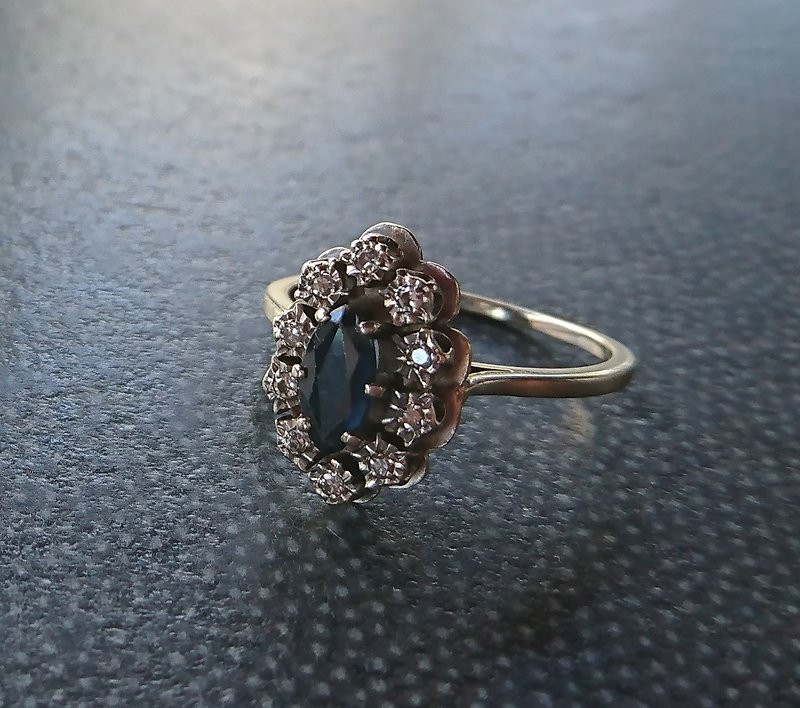 古董白金真鑽藍寶石戒指 - 戒指 - 寶石 