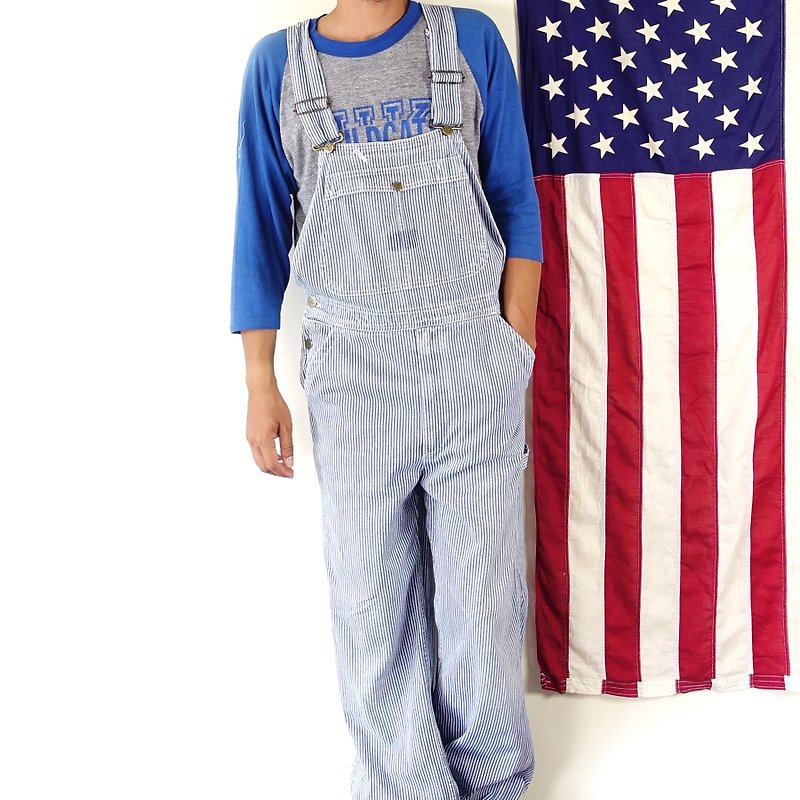 Bruguant / BlueWay Blue Stripe Pants (BlueWay white stripe overall) - Overalls & Jumpsuits - Cotton & Hemp Blue