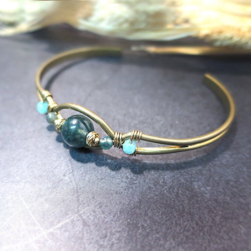 Other Metals Bracelets Green - VIIART. Silk Road Journey - Green. Aquatic Agate Retro Exotic Bronze Half Open Bracelet Bracelet