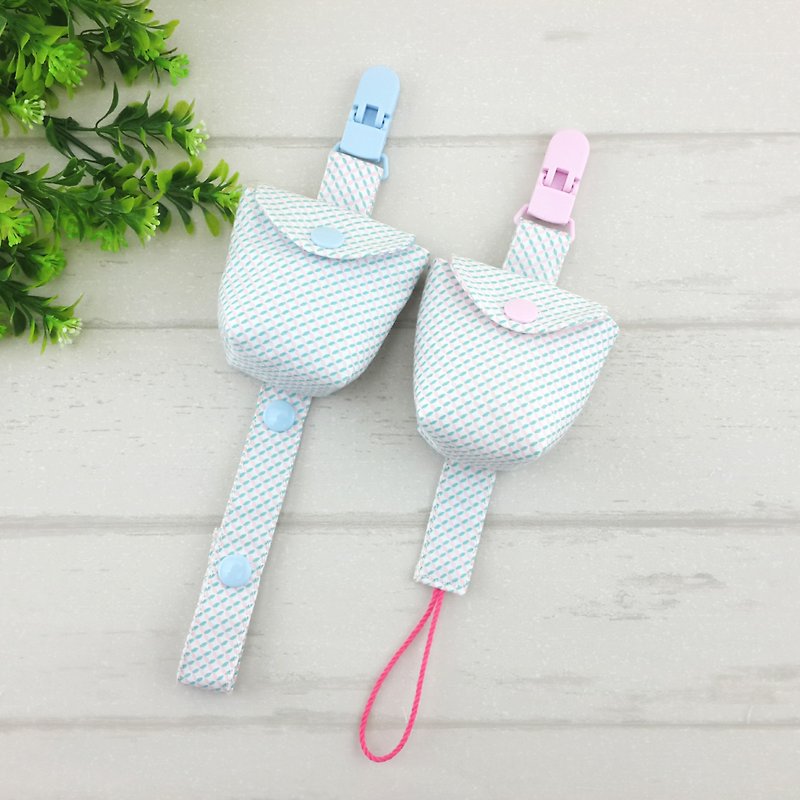 Lingge pattern-2 color is optional. Pacifier storage bag + pacifier chain set (can increase the price of 40 embroidery name) - ขวดนม/จุกนม - ผ้าฝ้าย/ผ้าลินิน สีน้ำเงิน