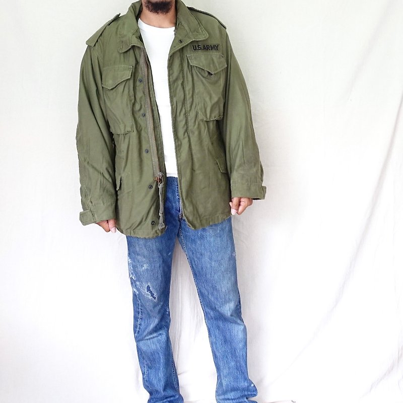 BajuTua / vintage / M-65 American olive olive green hair jacket - Men's Coats & Jackets - Cotton & Hemp Green