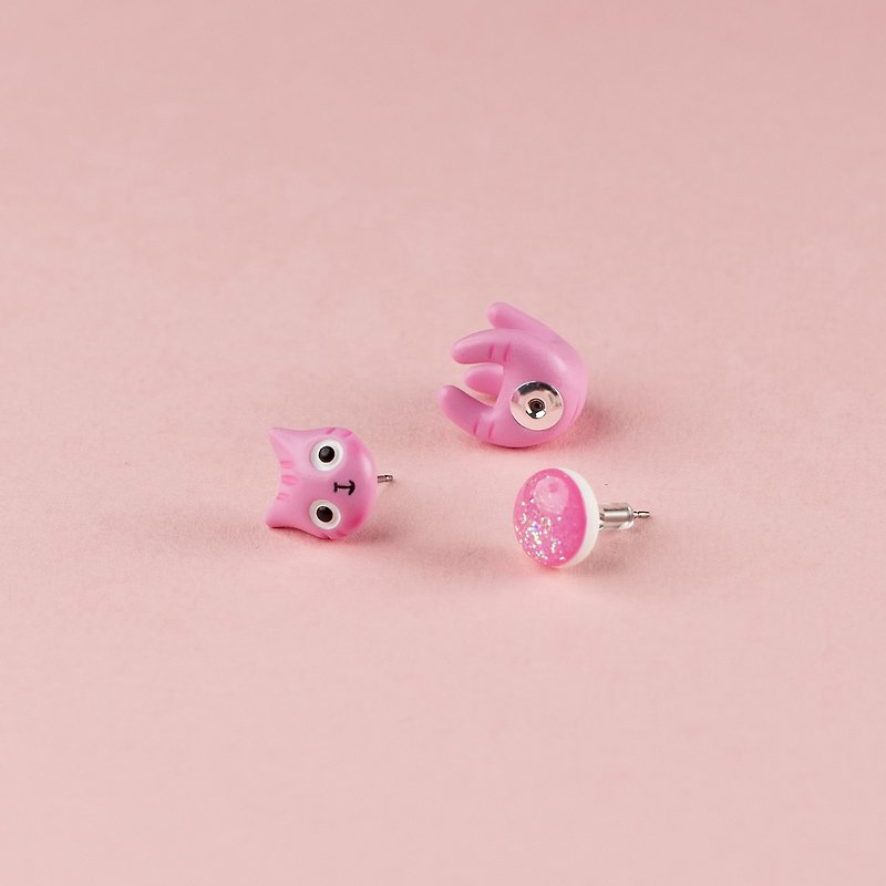 Pink Polymer Clay Earrings -  Spring Cat Earrings - ต่างหู - ดินเหนียว สึชมพู
