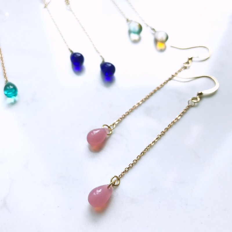 Raindrop Collection | The Droplets Earrings (Pink) - Earrings & Clip-ons - Glass Pink