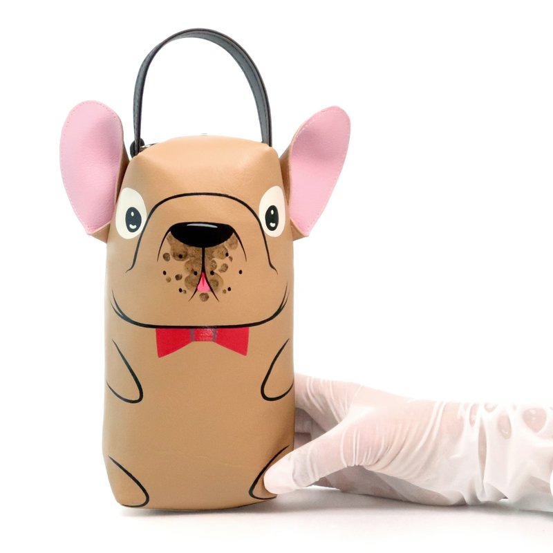 French bulldog pencil pouch bag,make up case, handmade bag for every day - Clutch Bags - Faux Leather Brown