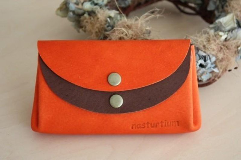 A small purse Orange × chocolate of pigskin - กระเป๋าสตางค์ - หนังแท้ สีส้ม