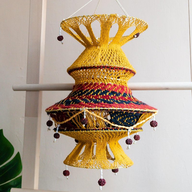 インドのウール織りペンダント/シャンデリア-落ち着いた - 置物 - ウール 多色