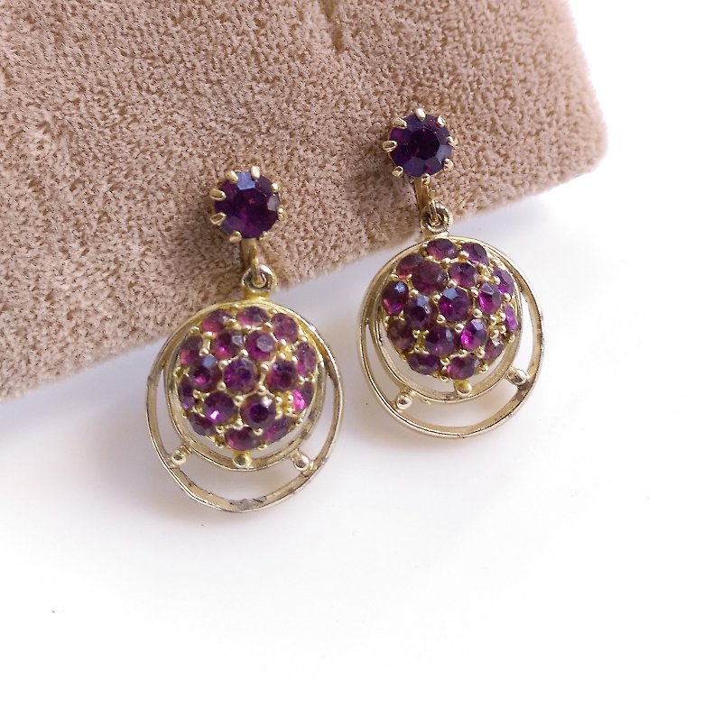 [Western antique jewelry / old parts] purple rhine drop pendant earrings - Earrings & Clip-ons - Other Metals Purple