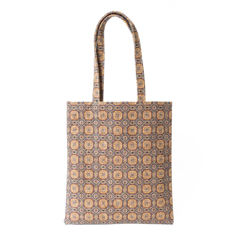 Cork leather A4 tote bag (Portuguese tile D) - กระเป๋าถือ - วัสดุอีโค หลากหลายสี