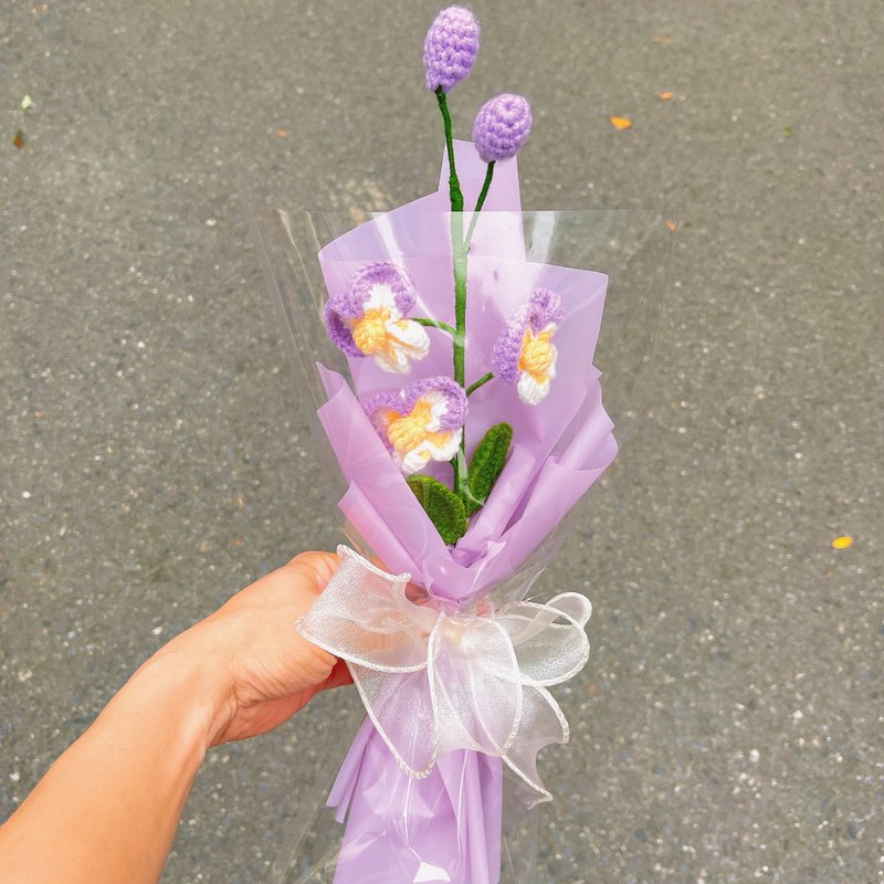 畢業禮物 畢業花束 客製化禮物2025八月生辰蘭花花束 - 手工編織 - 乾燥花/永生花 - 棉．麻 多色