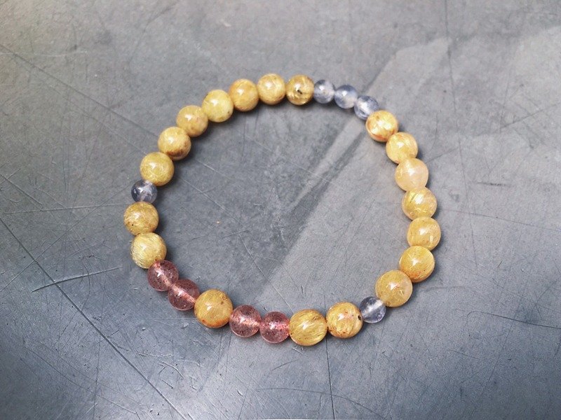 [Ofelia.] Natural Stone Series - Natural Strawberry titanium crystal x x cordierite crystal bracelet [J96-Ani] Crystal / natural stone / Lucky - Bracelets - Gemstone Yellow