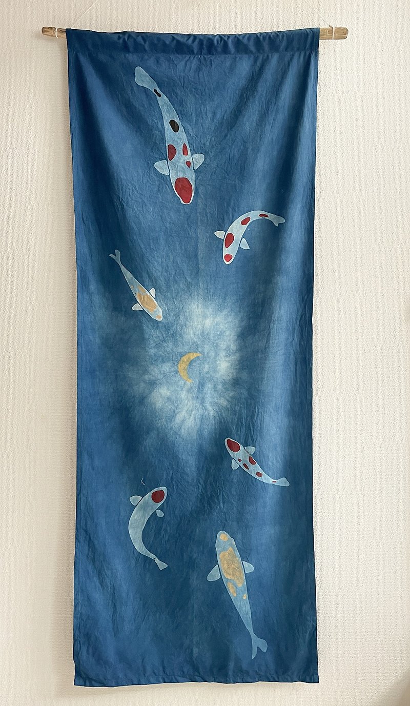 Nishikikoi Moon Tapestry is cheap for a reason Nishikikoi Moon Aizen Shibori shibori Bargain sale item - เฟอร์นิเจอร์อื่น ๆ - ผ้าฝ้าย/ผ้าลินิน สีน้ำเงิน