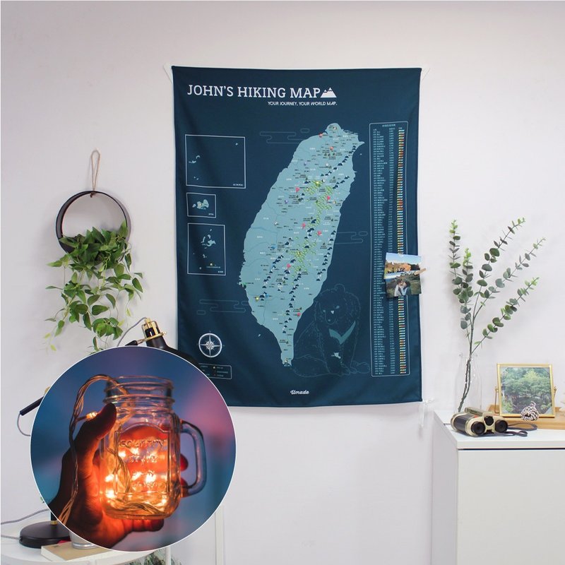 【Outdoor禮盒】台灣百岳地圖+質感LED燈串+質感牛皮紙禮盒 - 海報/掛畫/掛布 - 聚酯纖維 藍色