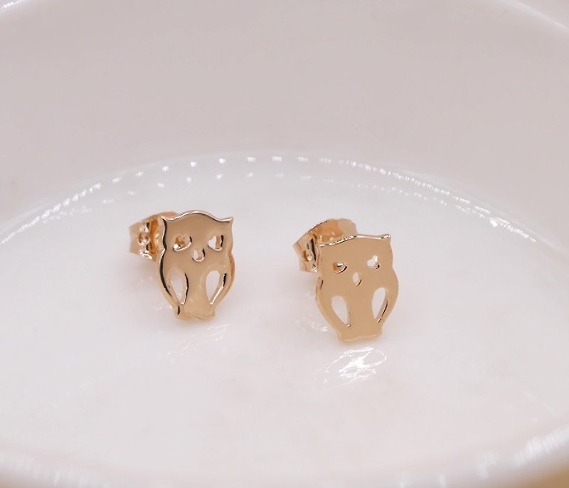 Little owl Earring - Pink gold plated on brass, Little Me by CASO jewelry - 耳環/耳夾 - 其他金屬 粉紅色