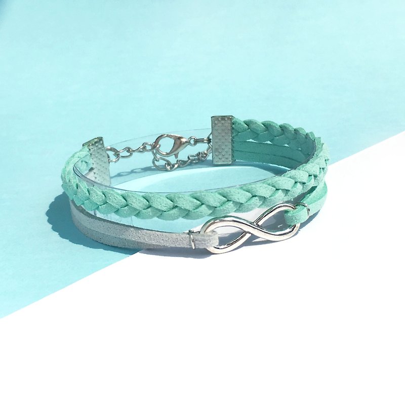 Handmade Double Braided Infinity Bracelets–light blue - Bracelets - Other Materials Blue