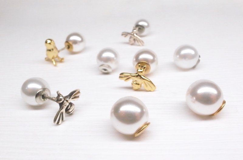 二毛銀【仿珍珠耳扣】銀色一對 - 耳環/耳夾 - 塑膠 