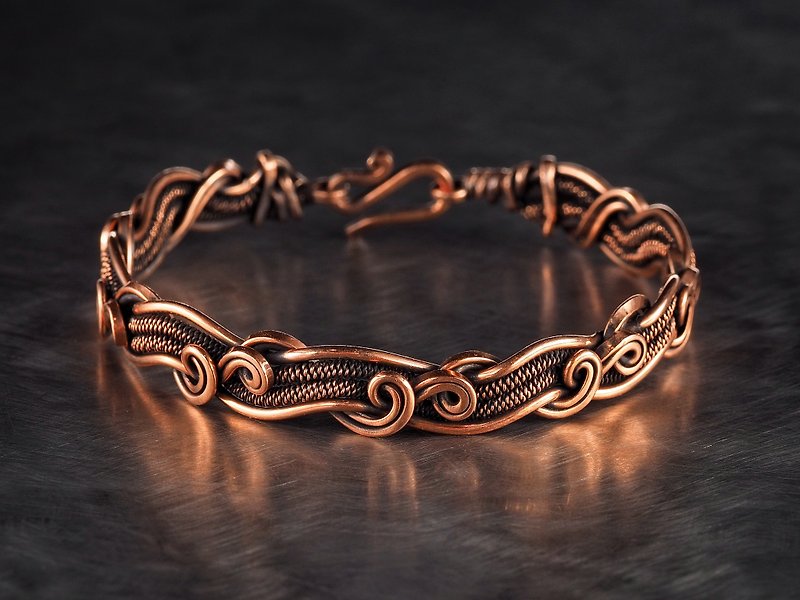 Copper wire wrapped bracelet for woman / Wire woven heady graceful bracelet - Bracelets - Copper & Brass Gold