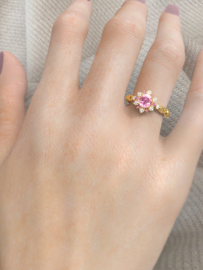 Check out!!!  Pink sapphire gemstones ring with white zircon, 925 Silver ring - 戒指 - 寶石 橘色