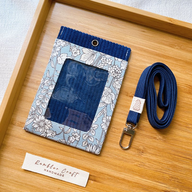 ID card holder, identification card holder, leisurely card holder, hanging neck card holder, card holder, flowery blue model - ID & Badge Holders - Cotton & Hemp 