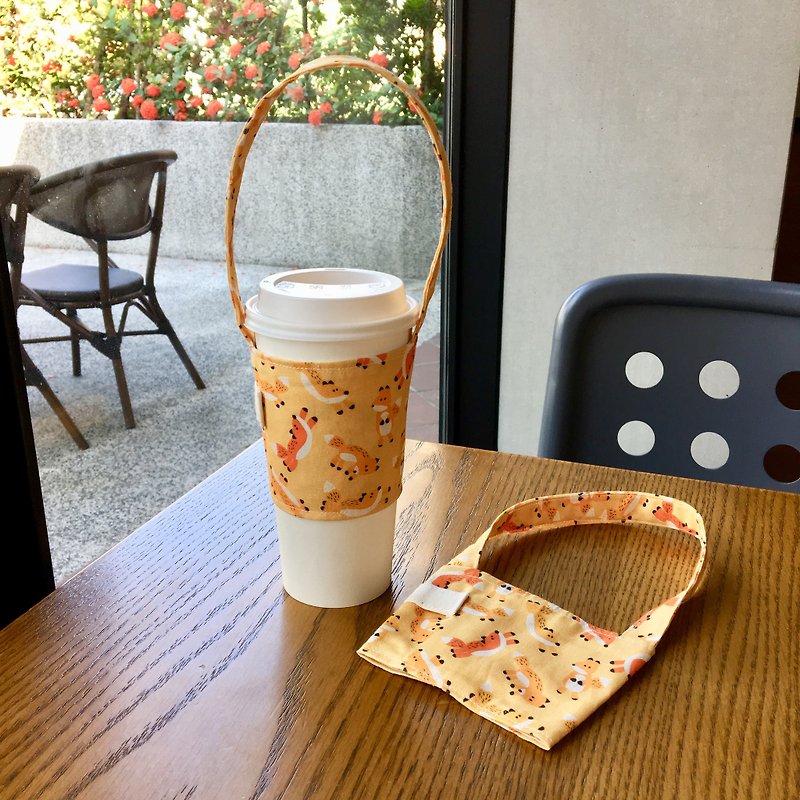 Autumn Little Fox - Eco Drink Bag | Hai Bai Handmade - ถุงใส่กระติกนำ้ - ผ้าฝ้าย/ผ้าลินิน สีส้ม