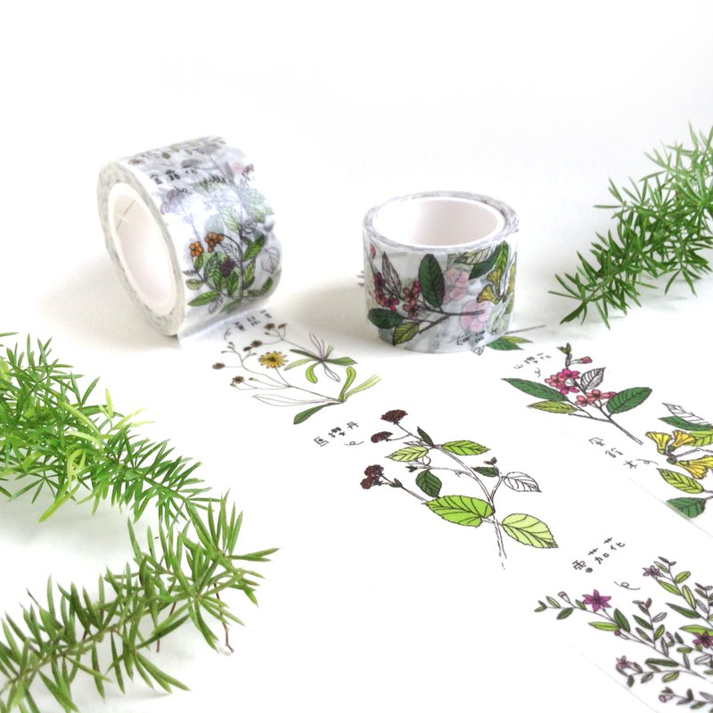 TAPEHOLIC紙膠帶 | 清新草綠-小花 2入裝 [限量] - 紙膠帶/和紙/PET - 紙 白色