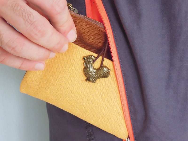 Le Mignon Wallet – Zipper Purse – Caramel Brown vs. Yellow (Cock) - กระเป๋าสตางค์ - ผ้าฝ้าย/ผ้าลินิน สีเหลือง