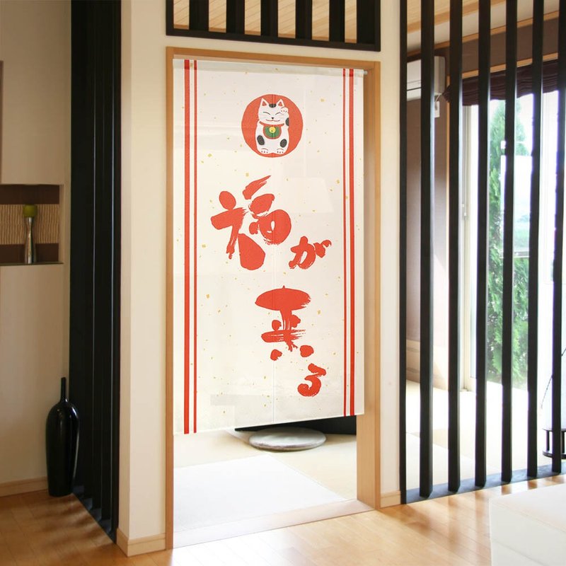 【預訂】日本製 福來招財貓門簾 - 門簾/門牌 - 棉．麻 紅色