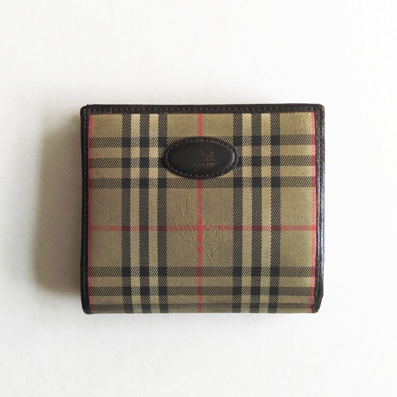 A ROOM MODEL - VINTAGE，BD-0523 Burberry格紋零錢內袋口金短夾 - 錢包/皮夾/長短夾 - 真皮 卡其色