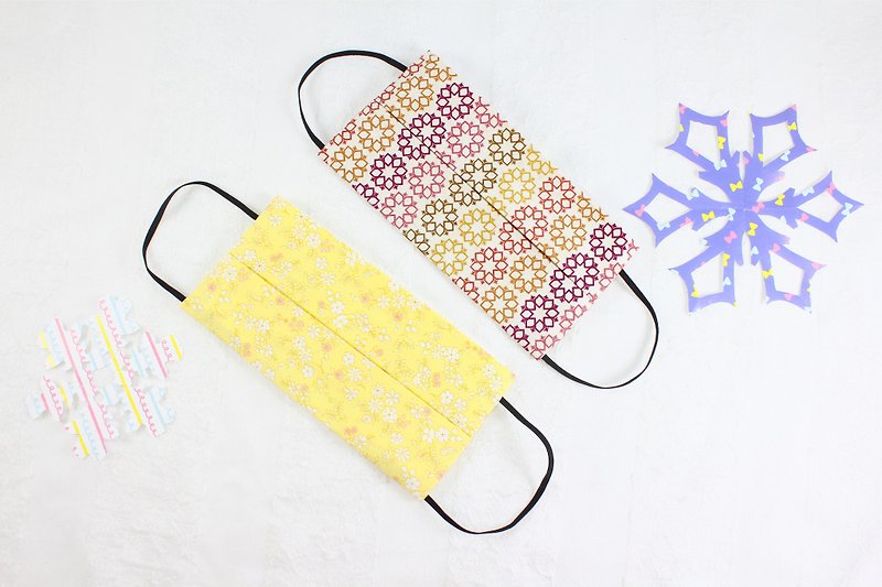kaleidoscope flower mask cover replaceable elastic band can hold filter material - Face Masks - Cotton & Hemp Yellow