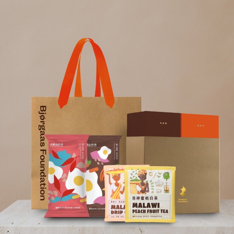 Spring Festival Gift Box [Haoyunsheng Double] Premium Filter Coffee x Roselle Peach White Tea x Dawushan Ranch Egg Roll - Cake & Desserts - Paper Brown