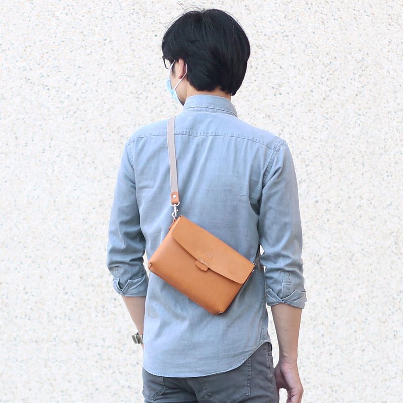 Simple Carry Bag/Side Backpack--Camel Yellow - กระเป๋าแมสเซนเจอร์ - หนังแท้ สีส้ม