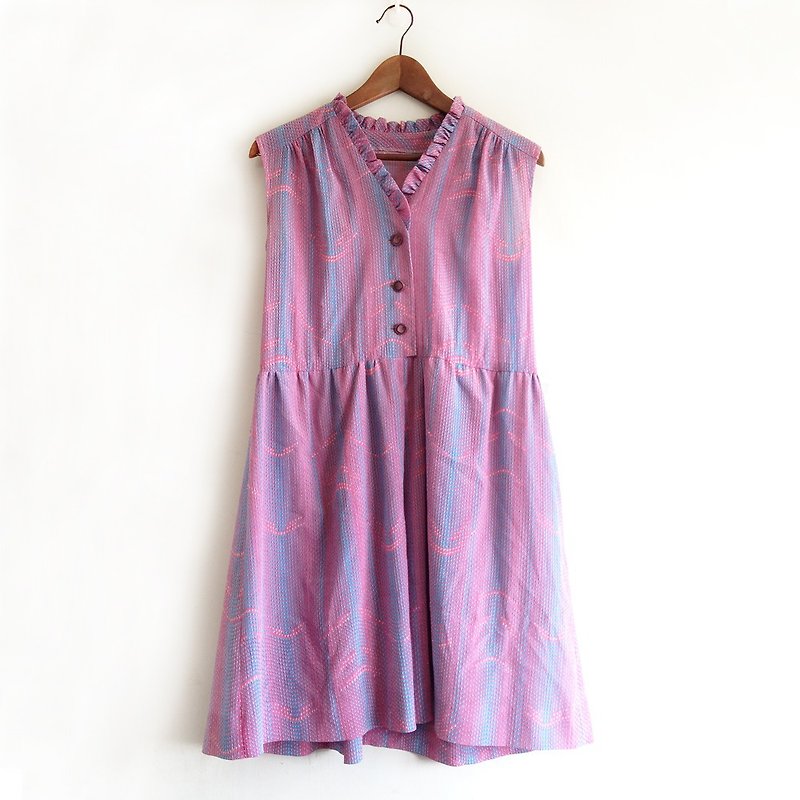 Lotus leaf pink water blue bubble vintage dress - ชุดเดรส - กระดาษ สึชมพู