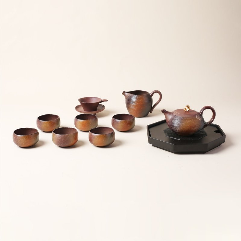 陸寶 山海佳境茶組 1壺1海6杯+壺承+茶濾 原礦 茶具組 - 茶壺/茶杯/茶具 - 陶 咖啡色