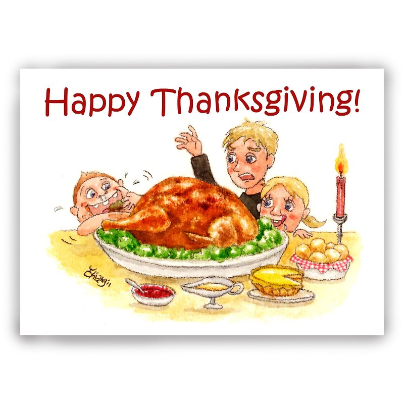 Thanksgiving-hand-painted illustration universal card/card/postcard/illustration card-Thanksgiving card turkey - Cards & Postcards - Paper 