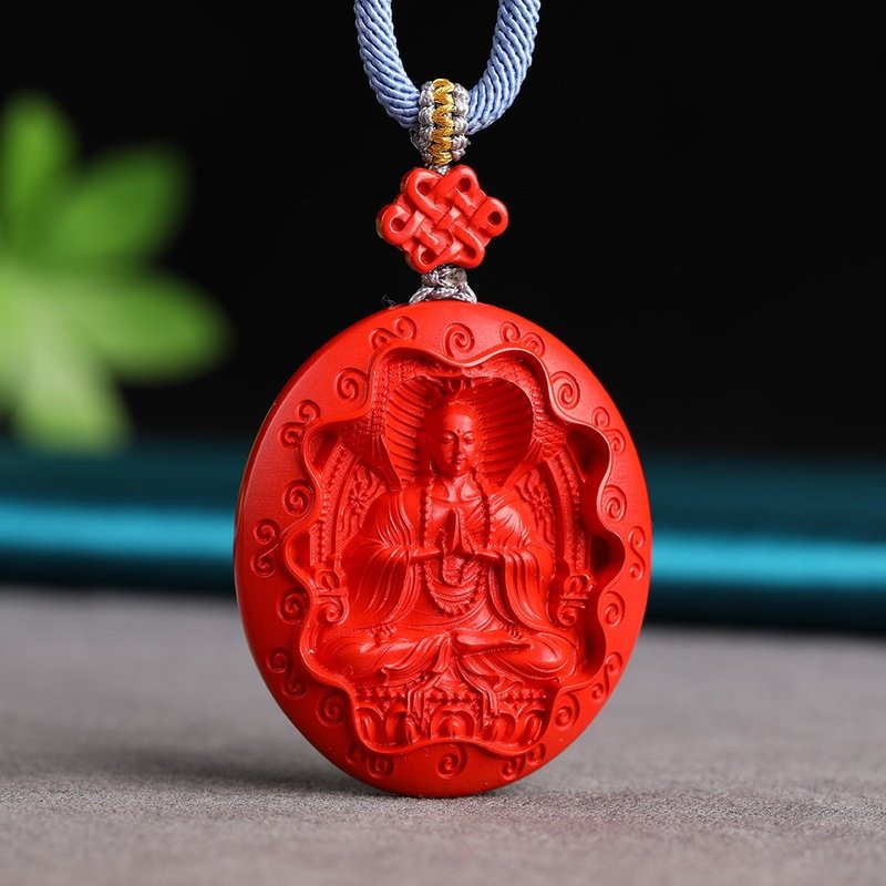 天然原礦硃砂精品紅砂地藏王菩薩吊墜 精品原創  含量高達95%以上 - 項鍊 - 寶石 