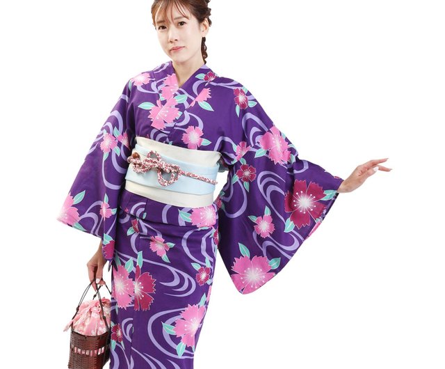 Buy Women Traditional Japanese Kimono Robe Yukata OBI Belt Set