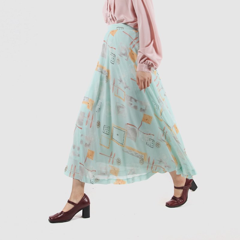 [Egg Plant Vintage] Herbal Notes Printed Ancient Skirt - Skirts - Polyester 