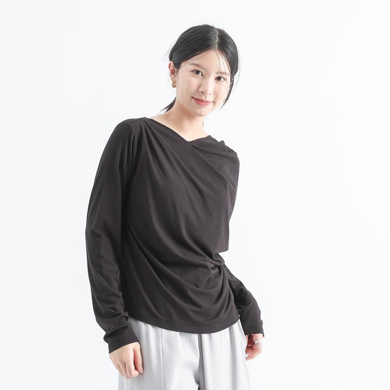 Pingcing_Bingqing pleated top_24AF004_black - เสื้อผู้หญิง - เส้นใยสังเคราะห์ สีดำ