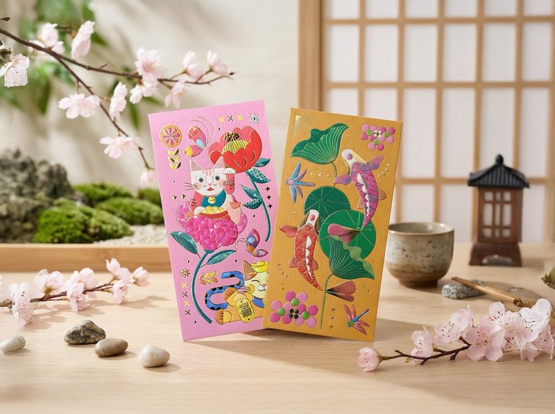 Auspicious Wealth | Japanese Themed Red Envelopes | Lai See Gallery - Chinese New Year - Paper Multicolor