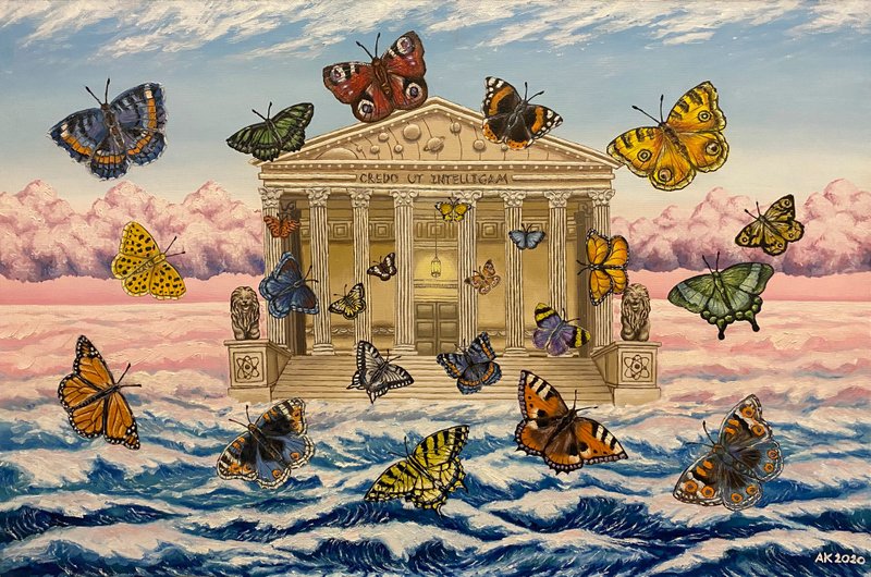 Credo Ut Intelligam, original oil painting, butterfly, sea, ocean, oil on canvas - 壁貼/牆壁裝飾 - 其他材質 多色