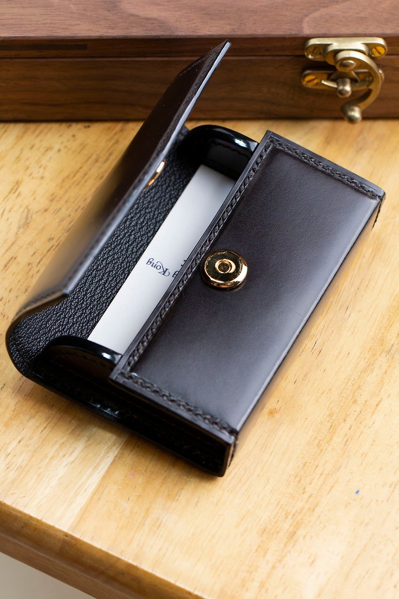 Genuine leather short clip/vegetable tanned leather card holder/credit card/business card holder/card holder/British horse rein leather - ที่เก็บนามบัตร - หนังแท้ สีดำ