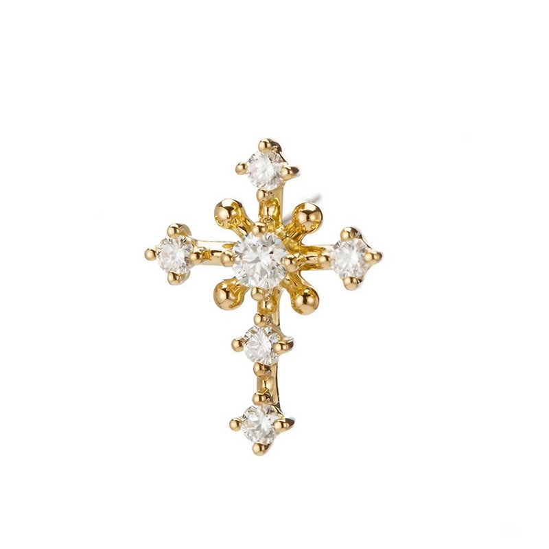 18K Cross Diamond Earrings (Single Ear) - ต่างหู - เครื่องประดับ สีทอง