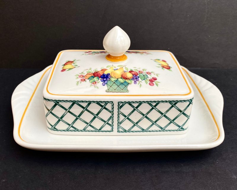 Villeroy Boch 籃子稀有矩形帶蓋黃油盤德國 1970 年 - 花瓶/花器 - 瓷 多色