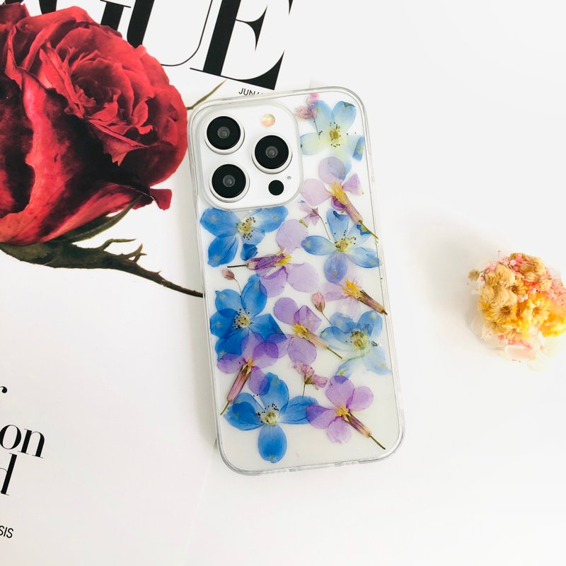 Dreamy Blue Purple Pressed Flower Phone Case for iPhone 16 Samsung A35 S24FE - Phone Cases - Plants & Flowers 