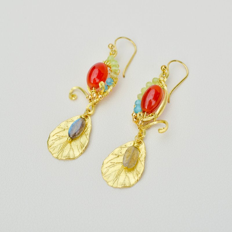 Unique Handmade Brass Wire Earrings with Natural Stone Accents 3 - Earrings & Clip-ons - Copper & Brass Gold