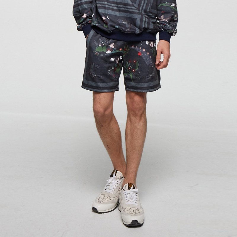 (DW Taiwan Exclusive) Starry Night Mickey Elastic Waist Shorts (Royal Green) - Daniel Wong - Unisex Pants - Cotton & Hemp 