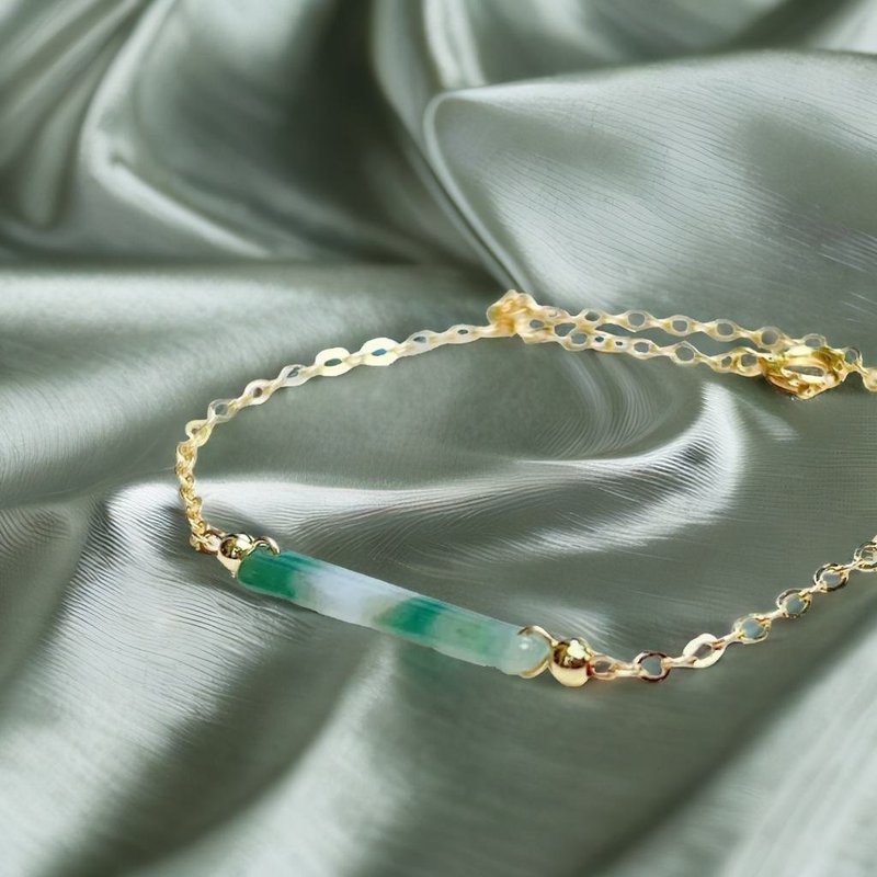 Bingpiaohua Jade Wushi Bracelet 14K gold-filled | Natural Burmese Jade Grade A Jadeite | Gift - สร้อยข้อมือ - หยก หลากหลายสี