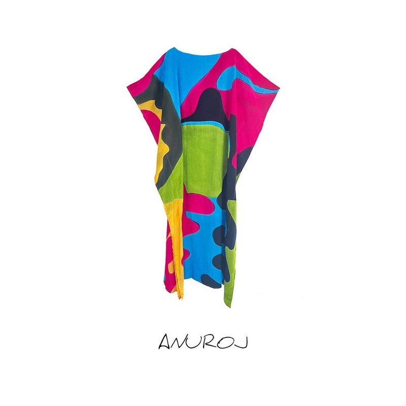 Hand Painted Cotton Silk Kaftan for Summer Resort Vacation F - 洋裝/連身裙 - 棉．麻 綠色